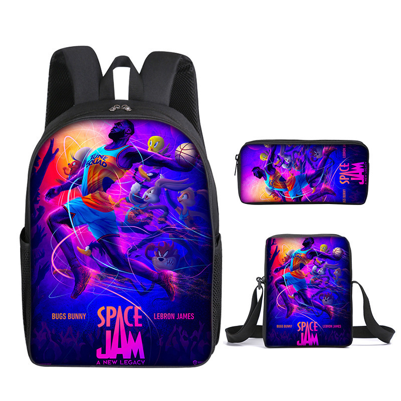 Trys dalių mokyklinių kuprinių rinkinys: kuprinė, pečių rankinė ir dėklas su animaciniu atvaizdu — Oxford audinys, poliesterio pamušalas, kvėpuojantis, labai lengvas, išplėtimas