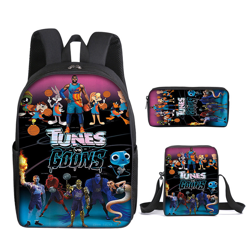 Trys dalių mokyklinių kuprinių rinkinys: kuprinė, pečių rankinė ir dėklas su animaciniu atvaizdu — Oxford audinys, poliesterio pamušalas, kvėpuojantis, labai lengvas, išplėtimas