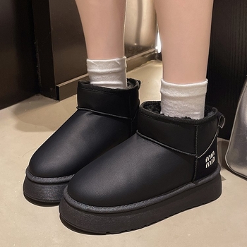 Дамски снежни ботуши с подплата от пух, набук горна част, дебела платформа, средна височина на ботуша, кръгла носка