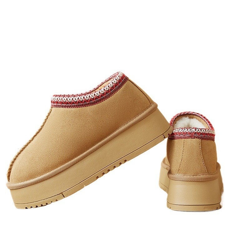 Ženske zimske čizme u etničkom stilu, s umjetnim plišom, slip-on, TPR potplat, niski gornji dio, okrugli vrh