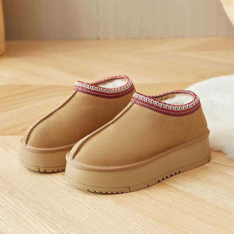 Ženske zimske čizme u etničkom stilu, s umjetnim plišom, slip-on, TPR potplat, niski gornji dio, okrugli vrh
