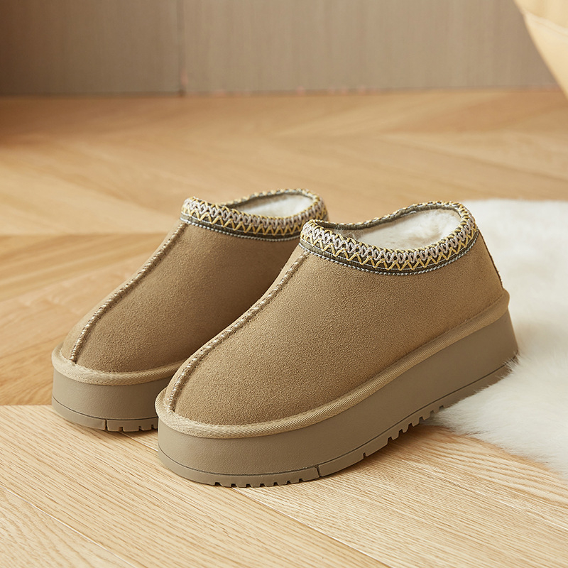 Ženske zimske čizme u etničkom stilu, s umjetnim plišom, slip-on, TPR potplat, niski gornji dio, okrugli vrh