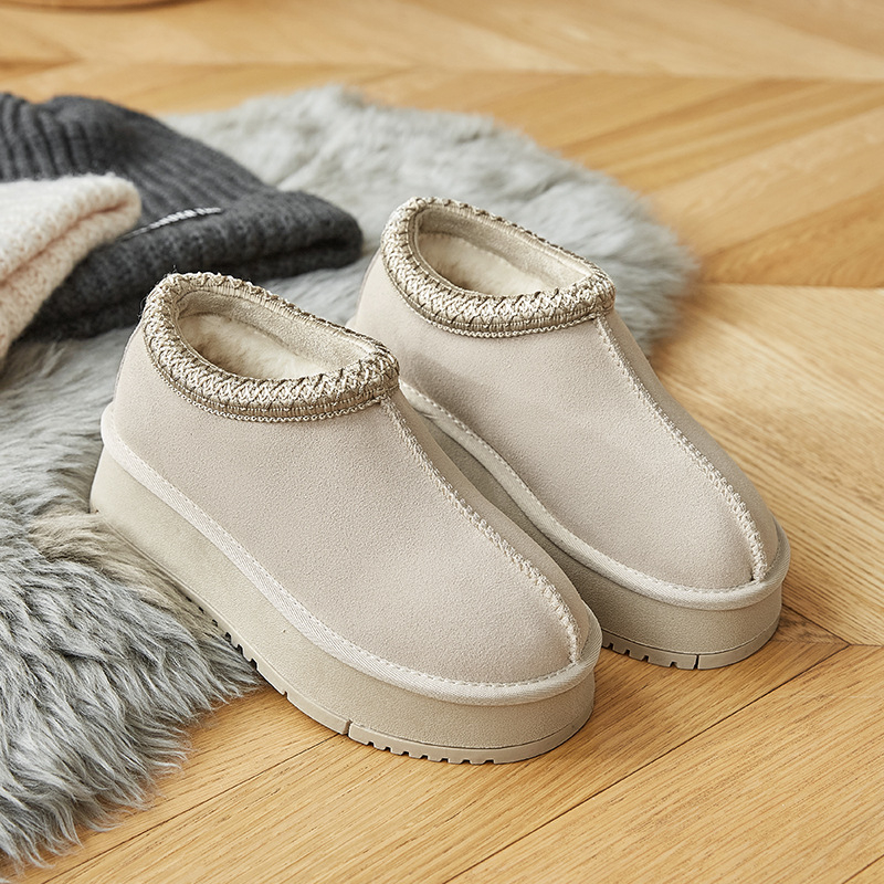 Ženske zimske čizme u etničkom stilu, s umjetnim plišom, slip-on, TPR potplat, niski gornji dio, okrugli vrh