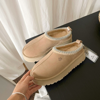 Ženske zimske čizme s debelom potplatom, slip-on stil, etnički uzorak, vunena podstava, gornji dio od teleće kože