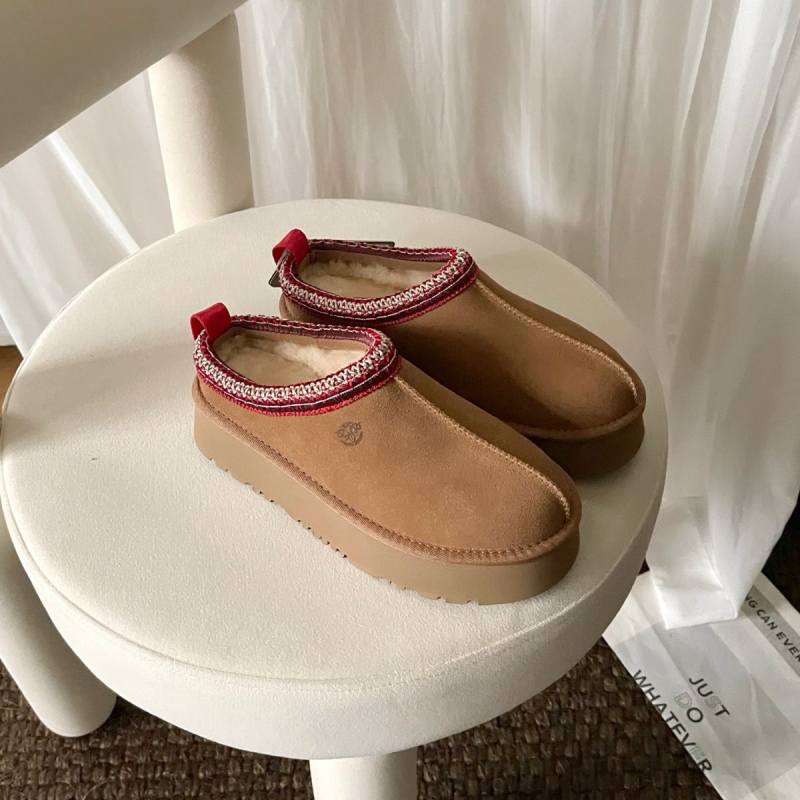 Ženske zimske čizme s debelom potplatom, slip-on stil, etnički uzorak, vunena podstava, gornji dio od teleće kože
