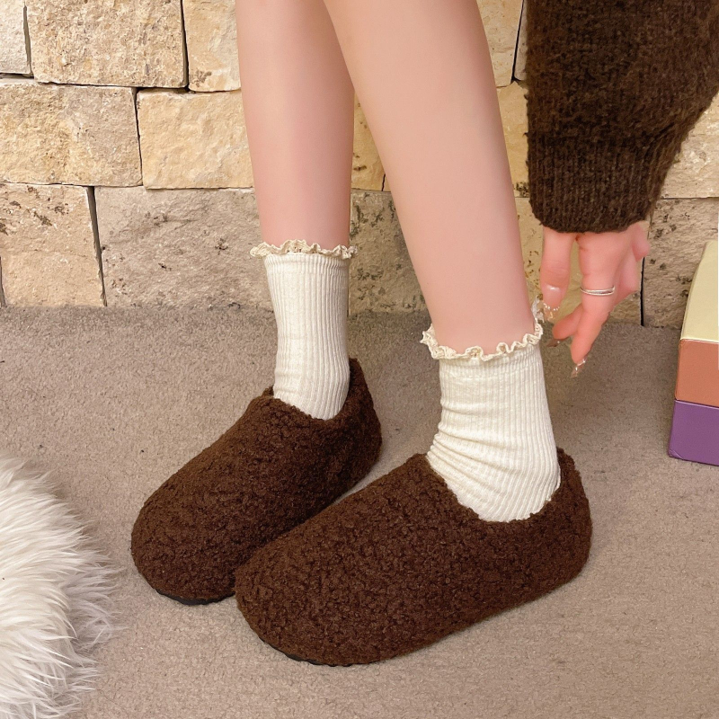 Дамски снежни обувки с дебел под и подплата от изкуствен пух, гумена подметка, нисък връх, кръгъл нос (горна част и подплата от изкуствен плюш)