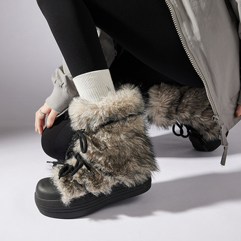 Снежни ботуши с горно от памук, вътрешност и стелка от изкуствен пух, подметка от гума