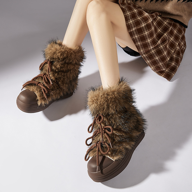 Снежни ботуши с горно от памук, вътрешност и стелка от изкуствен пух, подметка от гума