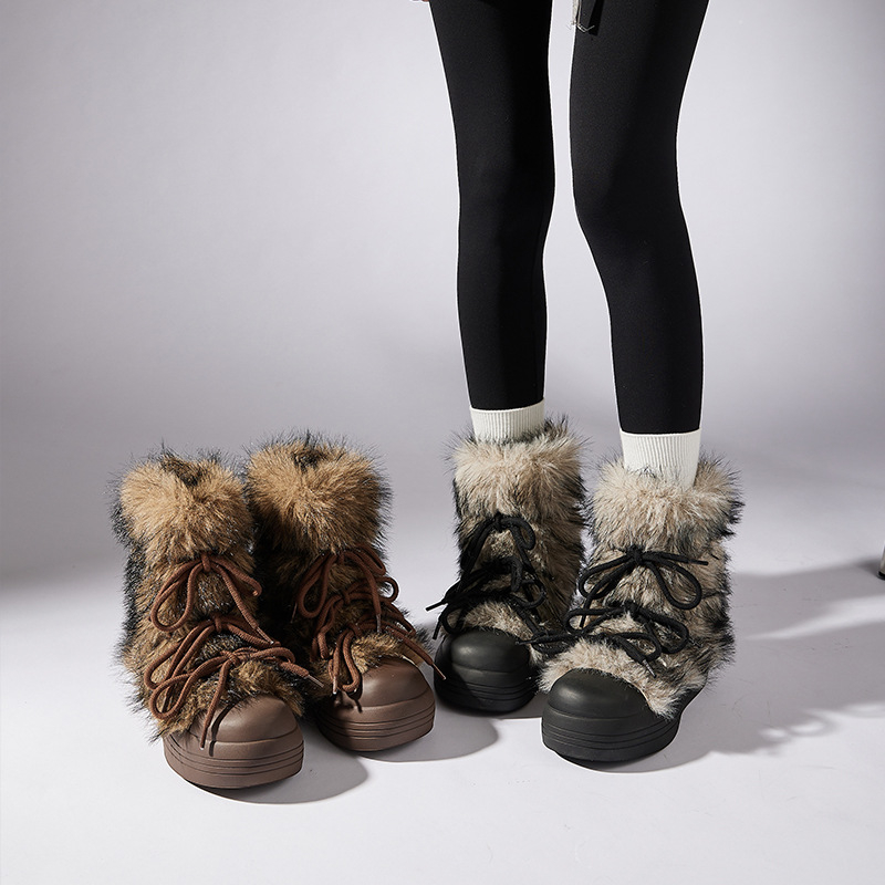 Снежни ботуши с горно от памук, вътрешност и стелка от изкуствен пух, подметка от гума