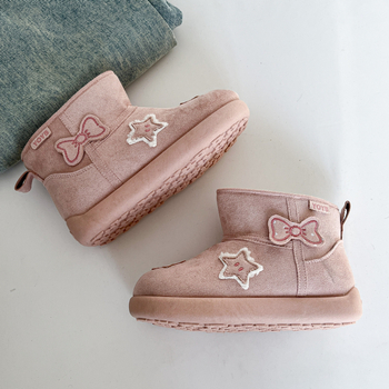 Снежни обувки за жени - велурена горна част, принт със звезди, памучна подплата, плоска подметка, зима 2025