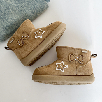 Снежни обувки за жени - велурена горна част, принт със звезди, памучна подплата, плоска подметка, зима 2025