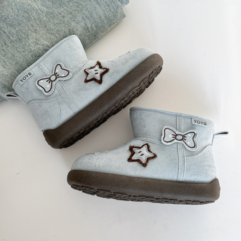 Снежни обувки за жени - велурена горна част, принт със звезди, памучна подплата, плоска подметка, зима 2025