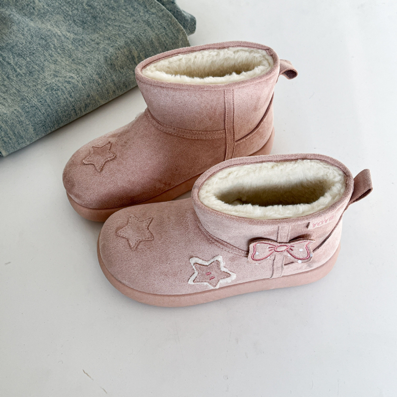 Снежни обувки за жени - велурена горна част, принт със звезди, памучна подплата, плоска подметка, зима 2025