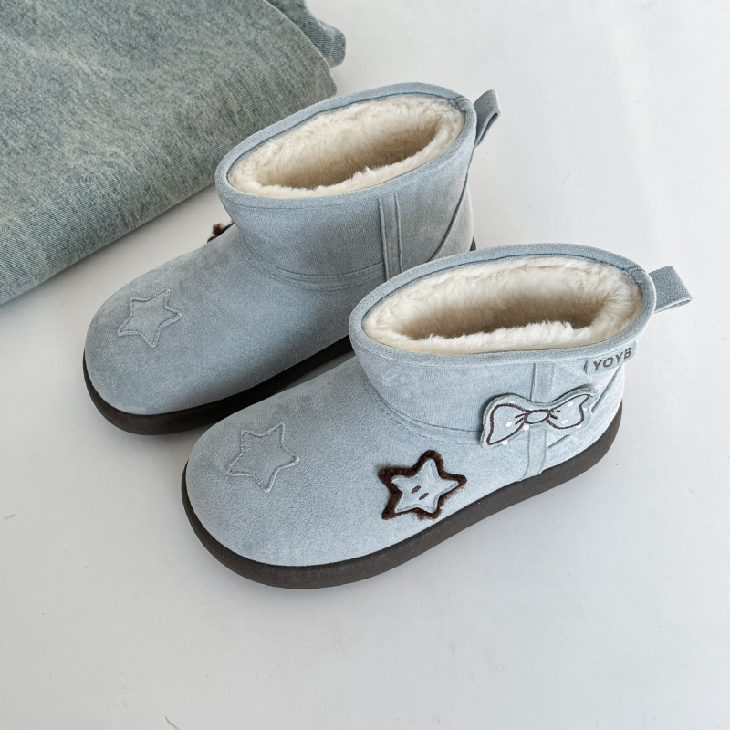 Снежни обувки за жени - велурена горна част, принт със звезди, памучна подплата, плоска подметка, зима 2025