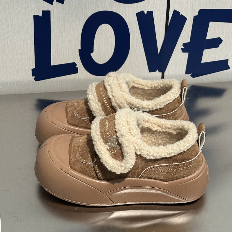 Ženske zimske pamučne cipele s Velcro zatvaračem i plišastom podstavkom (Vanjski materijal: umjetna PU; Unutarnji materijal: umjetni kratki pliš; Potplat: guma; Zatvaranje: Velcro; Oblik pete: ploska)