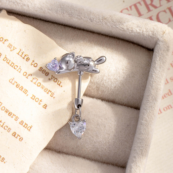 Hensen juvelierizstrādājums Ausu kaula nagla — Sirds formas, Balts cirkons, Diamenta apstrāde, Universālais stils