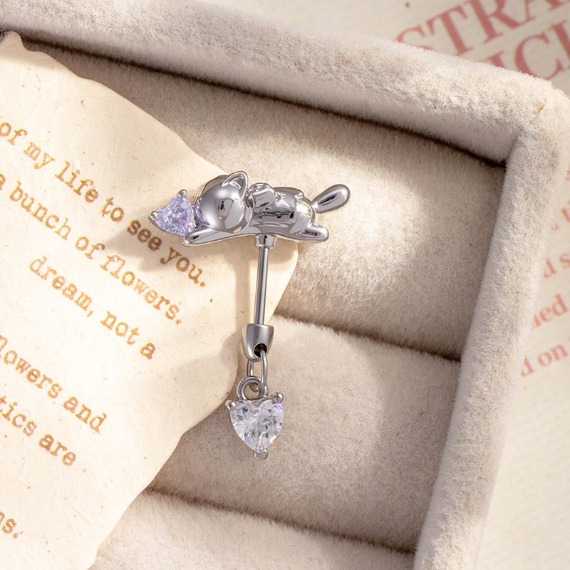 Hensen juvelierizstrādājums Ausu kaula nagla — Sirds formas, Balts cirkons, Diamenta apstrāde, Universālais stils