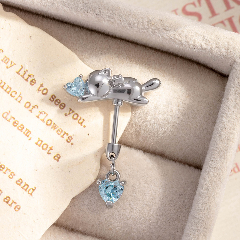 Hensen juvelierizstrādājums Ausu kaula nagla — Sirds formas, Balts cirkons, Diamenta apstrāde, Universālais stils