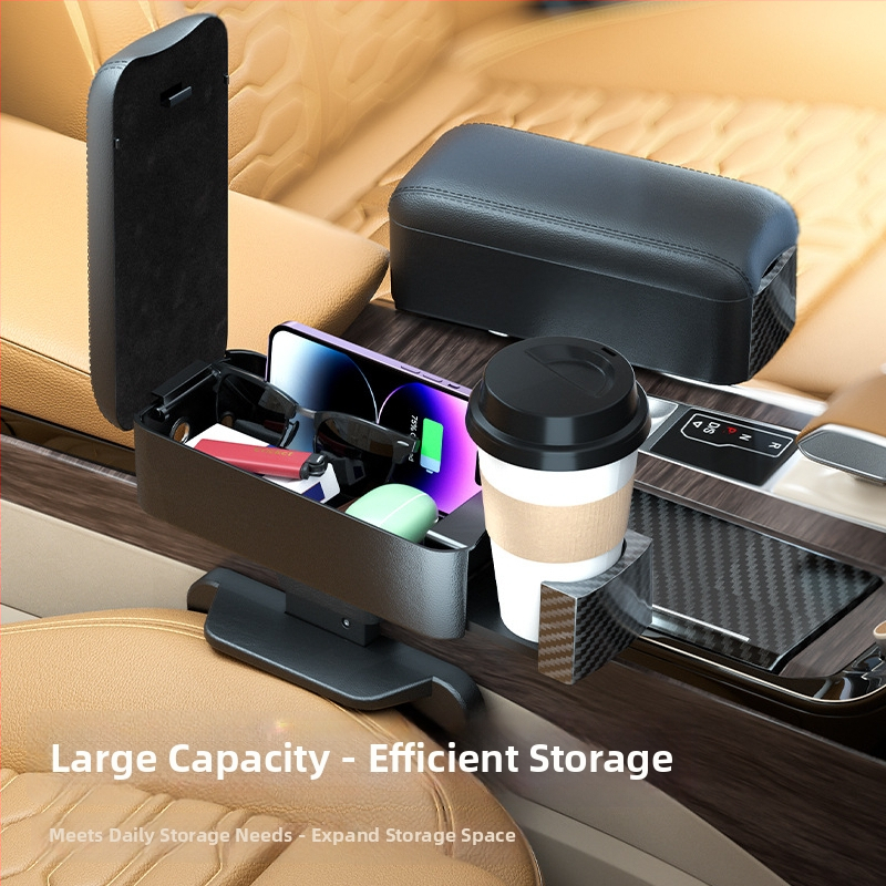 Odinė automobilio rankenos dėžutė su puodelio laikikliu ir tarpo saugykla, pakilimo pagalvė — Prekės ženklas Shankedao