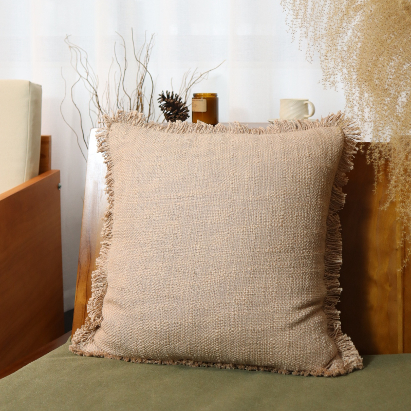 Navlaka za jastuk od 100% pamuka s resicama, jednobojna, moderni minimalistički stil; punilo: PP cotton
