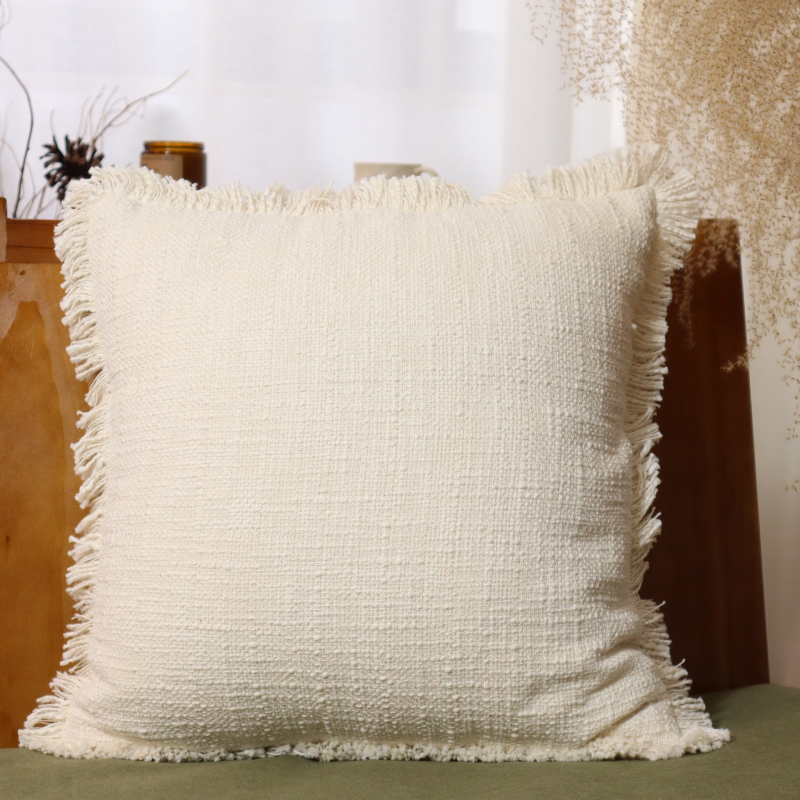 Navlaka za jastuk od 100% pamuka s resicama, jednobojna, moderni minimalistički stil; punilo: PP cotton