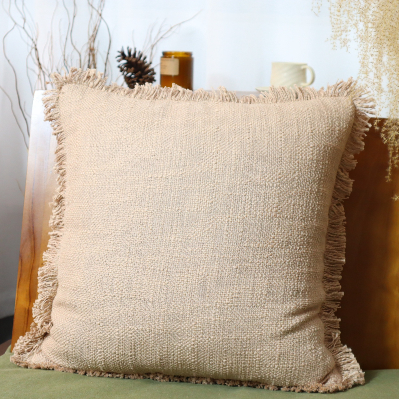 Navlaka za jastuk od 100% pamuka s resicama, jednobojna, moderni minimalistički stil; punilo: PP cotton