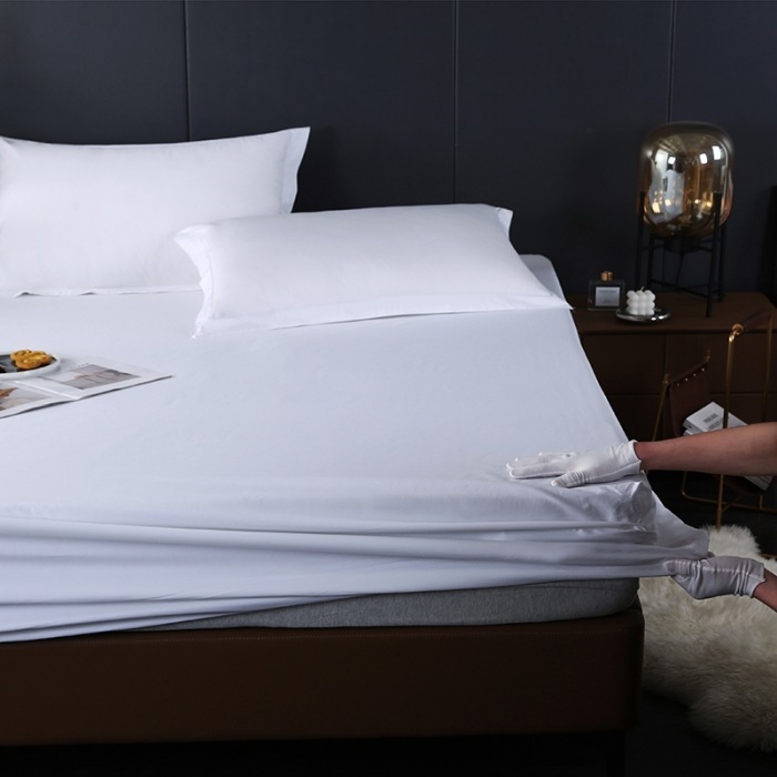 Prilagodljiva plahta za madrac, hotelski stil, pamuk, tkanina, ekološki prihvatljivo bojanje.