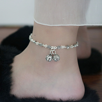 Srebro anklet s zvončićima, motiv ruže, retro etnički stil, stil za parove