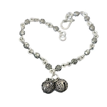 Srebro anklet s zvončićima, motiv ruže, retro etnički stil, stil za parove