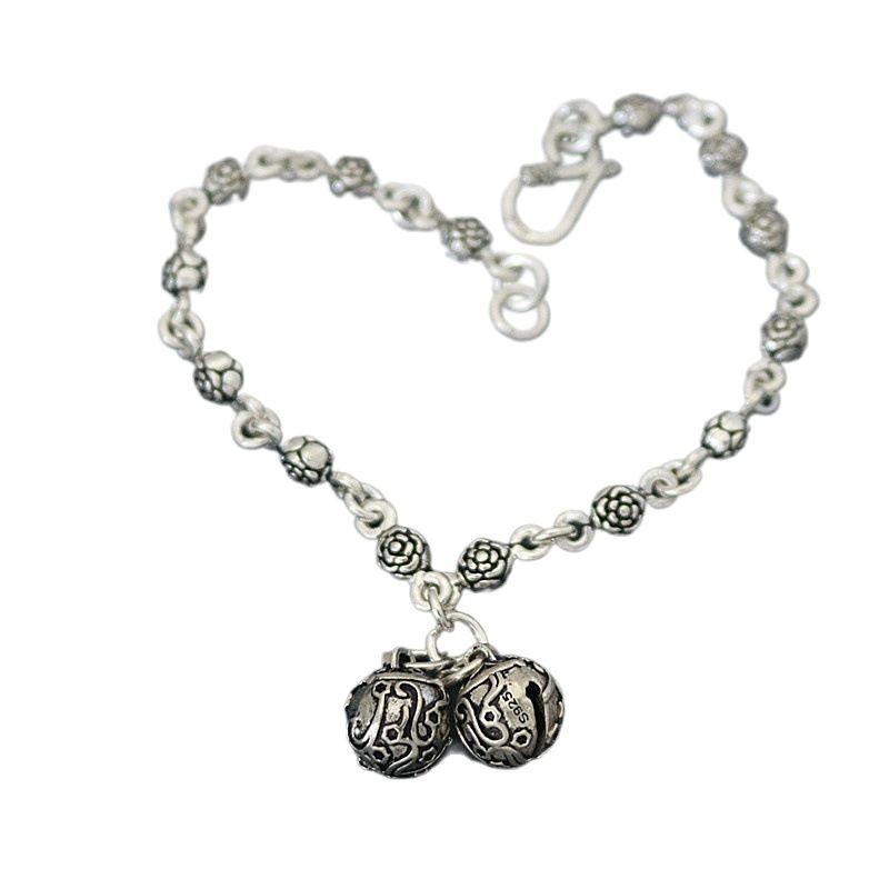 Srebro anklet s zvončićima, motiv ruže, retro etnički stil, stil za parove