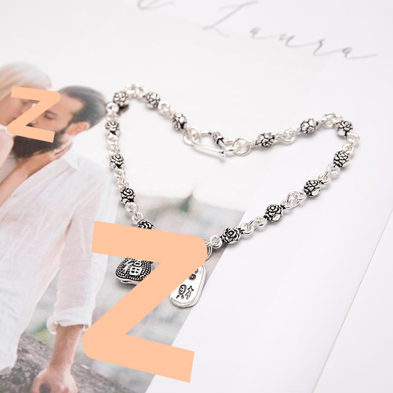 Srebro anklet s zvončićima, motiv ruže, retro etnički stil, stil za parove