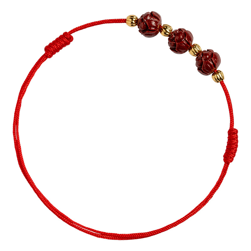 Anklet s cinnabar lotosom, pleteni konac, podesiva duljina, retro stil