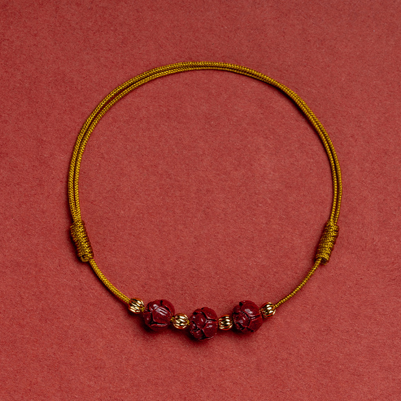 Anklet s cinnabar lotosom, pleteni konac, podesiva duljina, retro stil