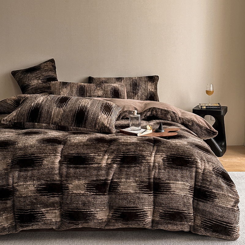 A-klasa set posteljine od plišane kunića s crnim leopard uzorkom i mliječnim velurom, navlaka za pokrivač, flanel posteljina za jesen-zimu