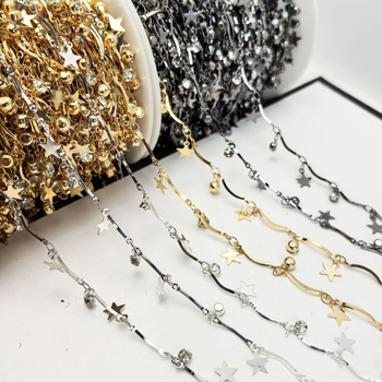 Lánc pentagonális csillag köves medállal — kézi munka, réz, elektroplakálás, DIY ékszer alapanyag