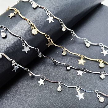 Lánc pentagonális csillag köves medállal — kézi munka, réz, elektroplakálás, DIY ékszer alapanyag