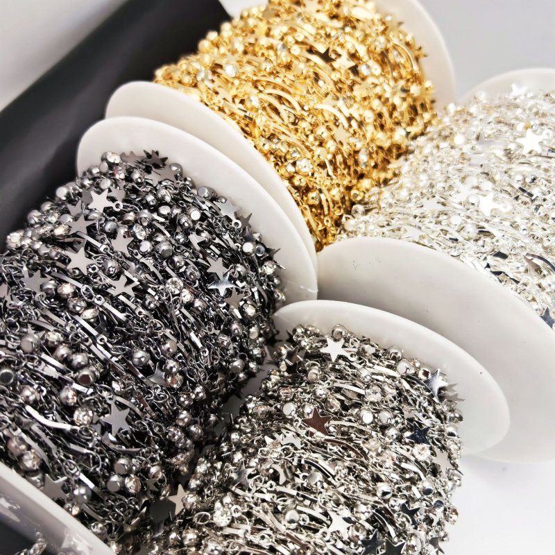 Lánc pentagonális csillag köves medállal — kézi munka, réz, elektroplakálás, DIY ékszer alapanyag