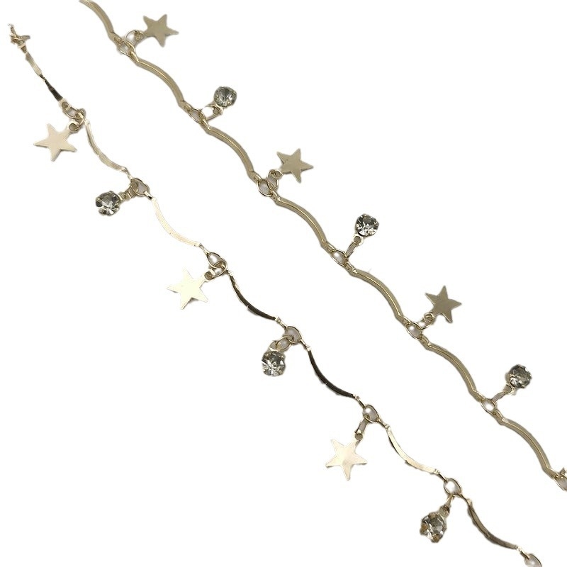 Lánc pentagonális csillag köves medállal — kézi munka, réz, elektroplakálás, DIY ékszer alapanyag