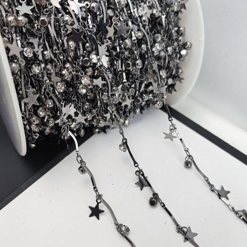 Lánc pentagonális csillag köves medállal — kézi munka, réz, elektroplakálás, DIY ékszer alapanyag