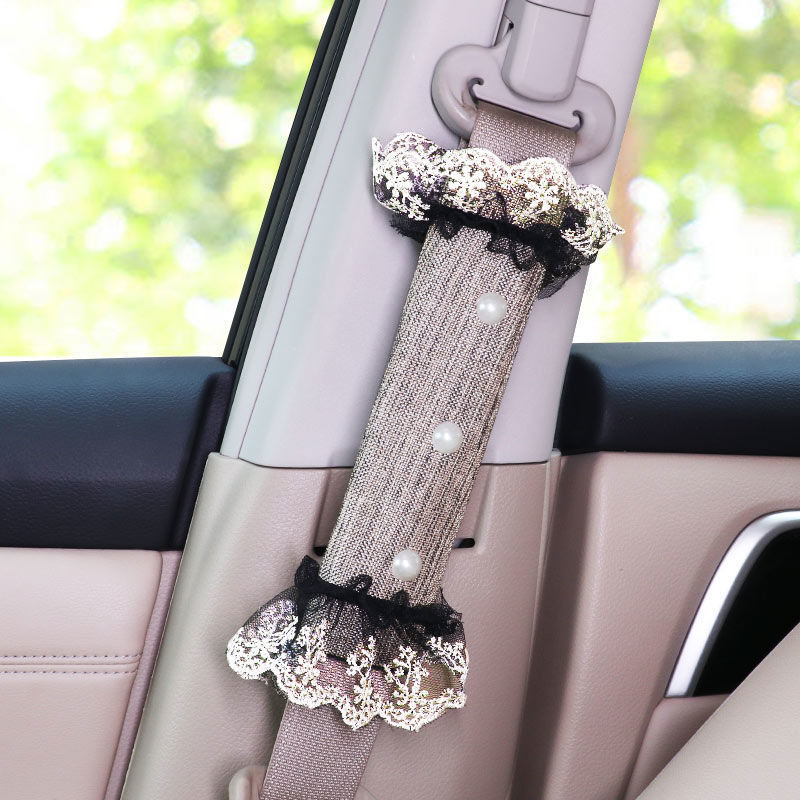 Δαντελωτό σετ εσωτερικού αυτοκινήτου: κάλυμμα λεβιέ ταχυτήτων, μαξιλαράκι βραχίονα και προστατευτικό ώμου ζώνης