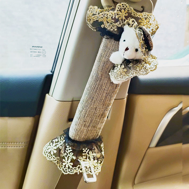 Δαντελωτό σετ εσωτερικού αυτοκινήτου: κάλυμμα λεβιέ ταχυτήτων, μαξιλαράκι βραχίονα και προστατευτικό ώμου ζώνης