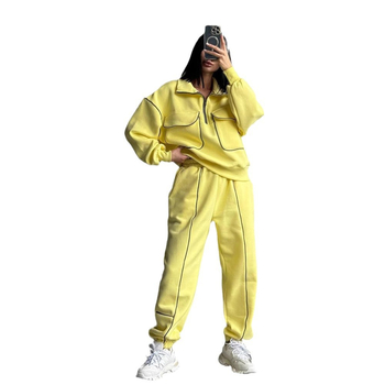 Ženski set uličnog stila: hoodie i hlače, jedinstven jednobojni dizajn, pulover s djelomičnim kopčanjem, dugi rukavi, 95% poliester