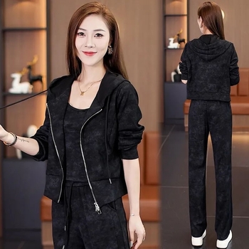 Ženski trodijelni hlačni kostim s detaljem panela šivanja, jesen 2024, poliester