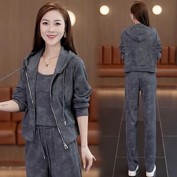 Ženski trodijelni hlačni kostim s detaljem panela šivanja, jesen 2024, poliester