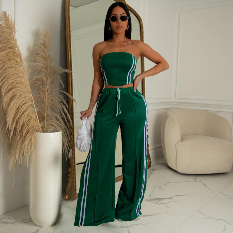 Dva dijela ženski set: bezruka gornji i široke hlače, uzorak color blocking, poliester, glavni materijal 80–90%, zapadni street stil, ženski casual kostim, jesen 2024