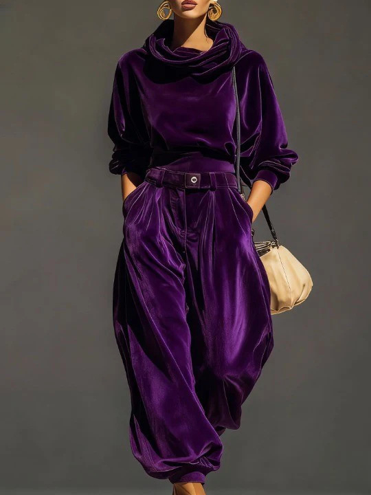 Baršunasti loungewear set s kapuljačom i hlačama za žene, casual komad, jesen 2025