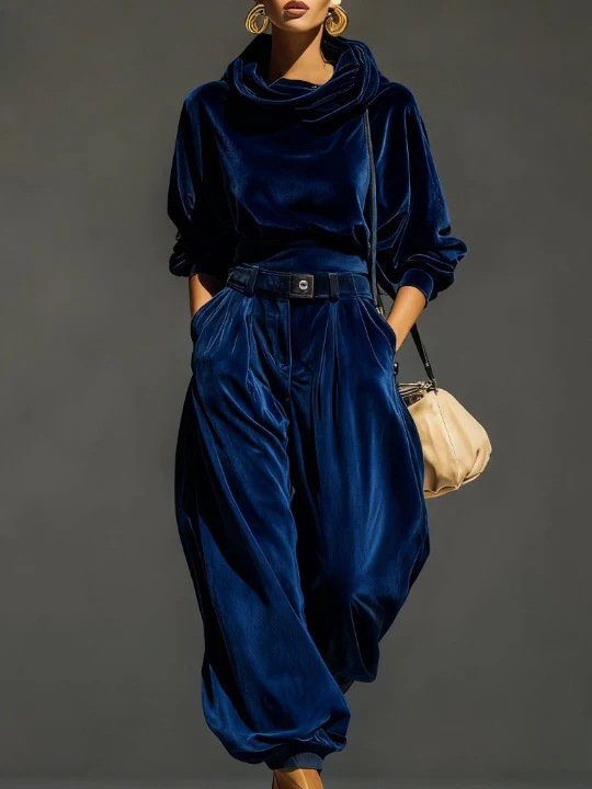 Baršunasti loungewear set s kapuljačom i hlačama za žene, casual komad, jesen 2025