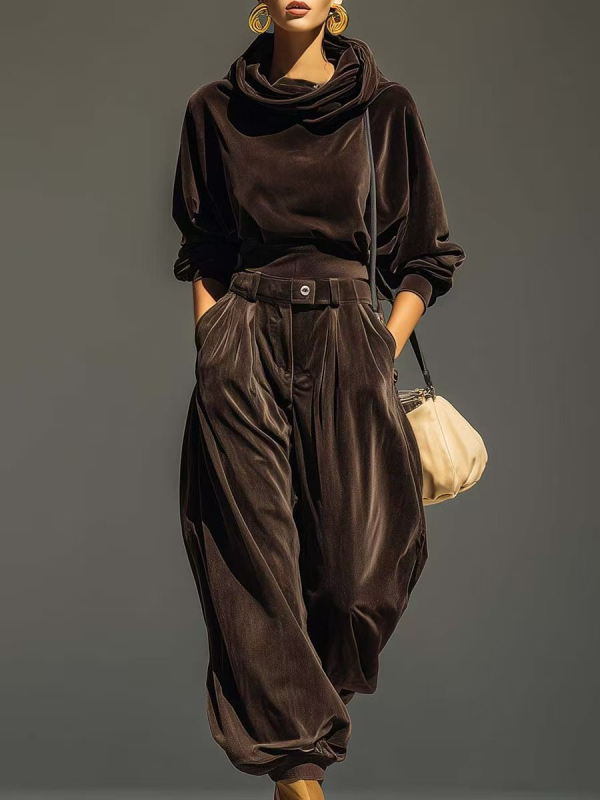 Baršunasti loungewear set s kapuljačom i hlačama za žene, casual komad, jesen 2025