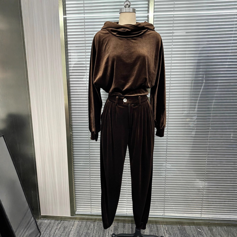 Baršunasti loungewear set s kapuljačom i hlačama za žene, casual komad, jesen 2025