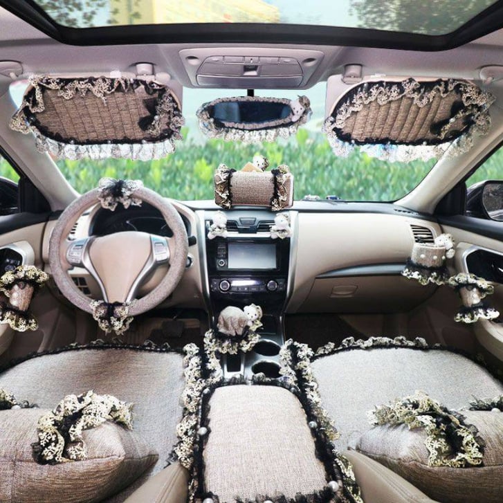 Σετ δαντέλας εσωτερικού αυτοκινήτου: κάλυμμα λεβιέ ταχυτήτων, μαξιλάρι υποβραχιονίου και προστατευτικό ώμου ζώνης